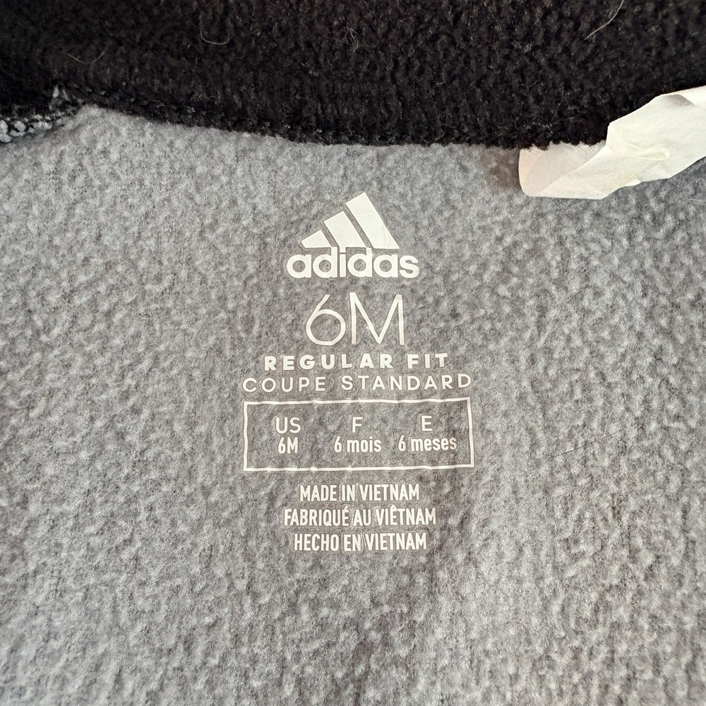 Adidas Baby Fleece Footed Sleeper Grey‎ Black 3-Stripes AM0027 6M - Picture 4 of 8